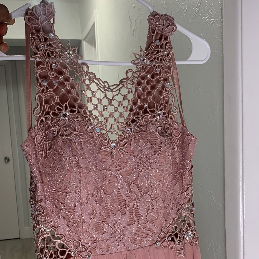 City Triangles Dusty Rose Lace Prom Dress